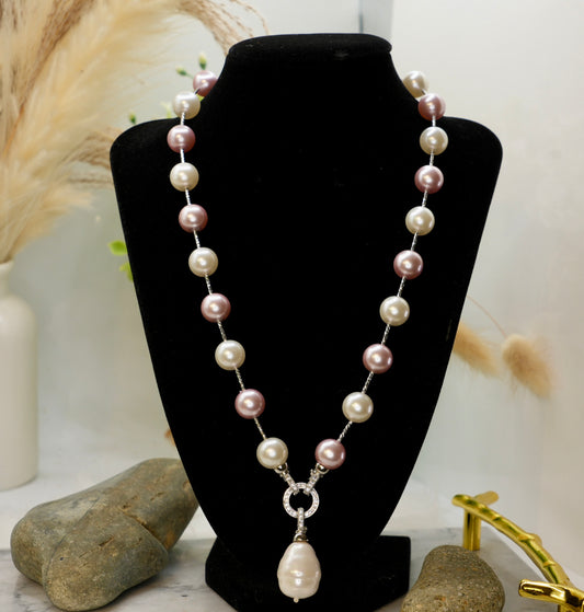 Elegance Lumière Pinkish Baroque Pearl Couture Necklace