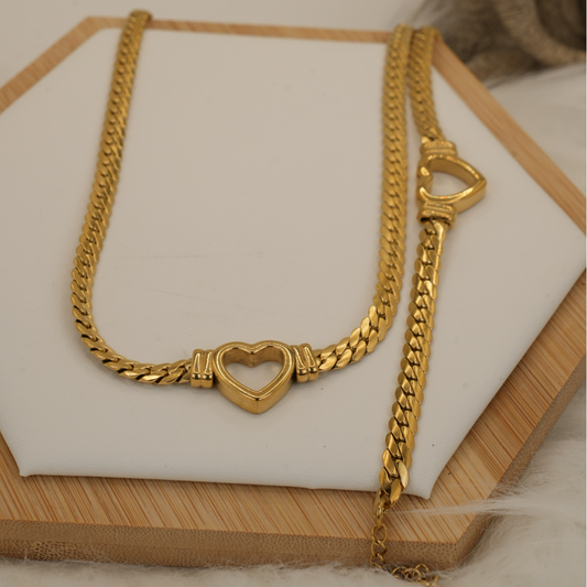 Golden Heart Connection Necklace & Bracelet Set