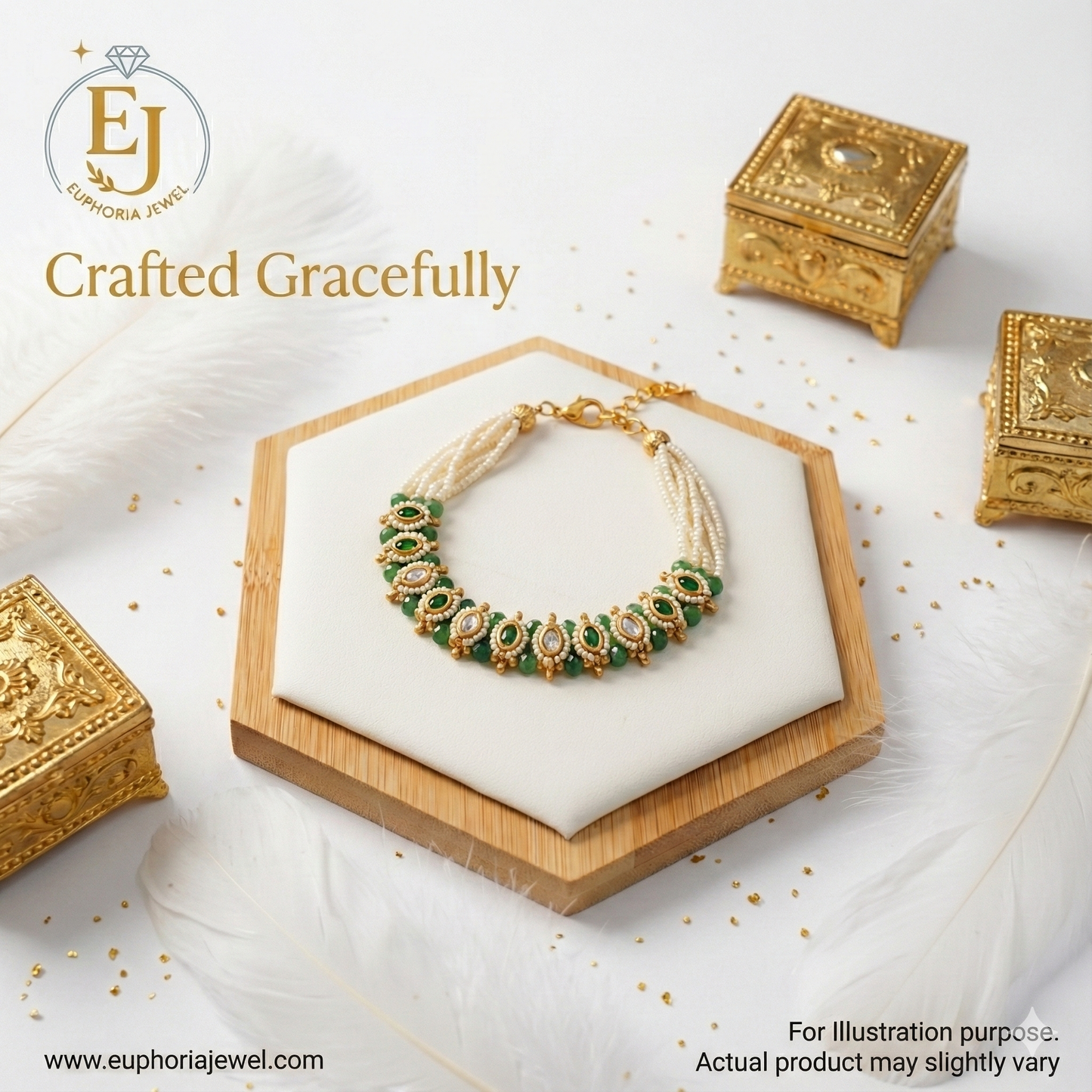 Emerald Grace Beaded Bracelet –with Pearl and Green Accents