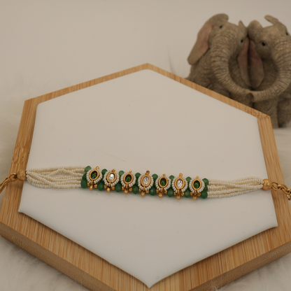 Emerald Grace Beaded Bracelet –with Pearl and Green Accents