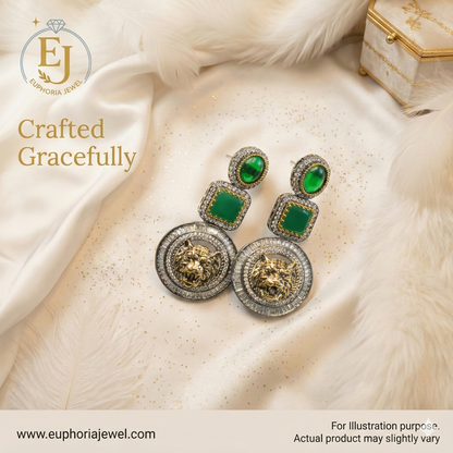 The "Regal Roar" Statement Earrings – Emerald Green & Gold Lion Drop