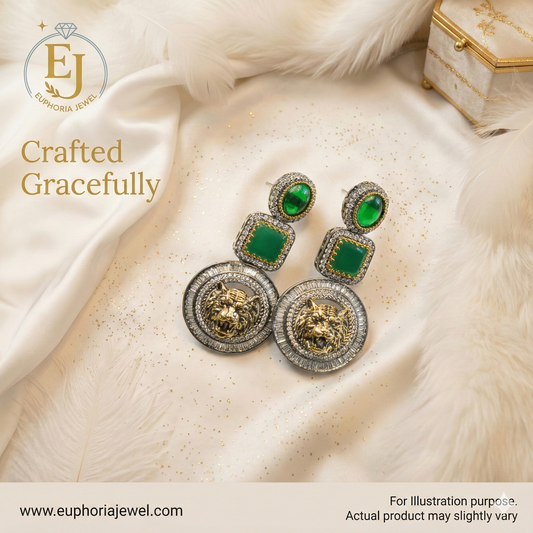 The "Regal Roar" Statement Earrings – Emerald Green & Gold Lion Drop