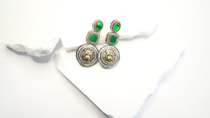 The "Regal Roar" Statement Earrings – Emerald Green & Gold Lion Drop