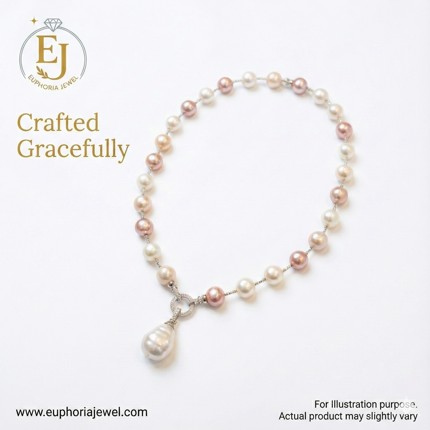Elegance Lumière Pinkish Baroque Pearl Couture Necklace