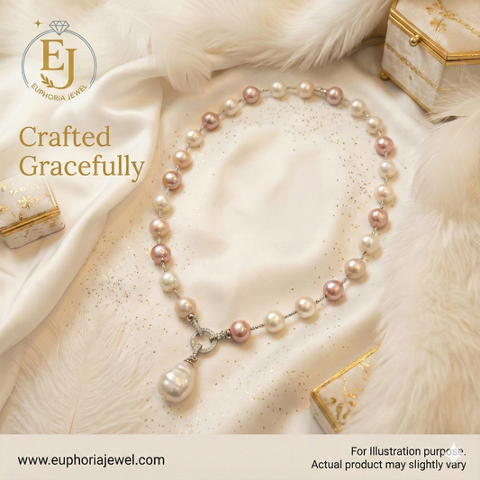 Elegance Lumière Pinkish Baroque Pearl Couture Necklace