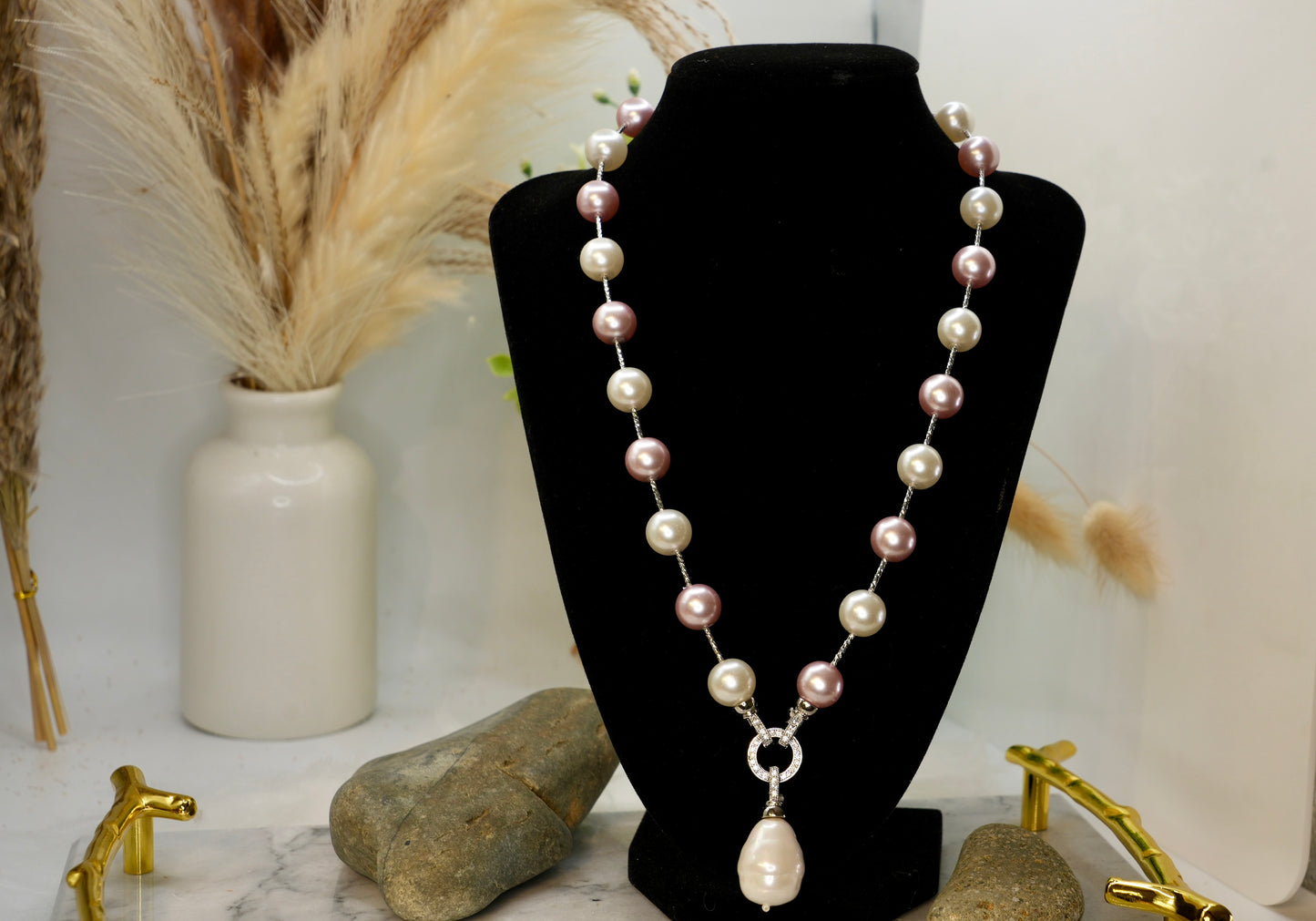 Elegance Lumière Pinkish Baroque Pearl Couture Necklace