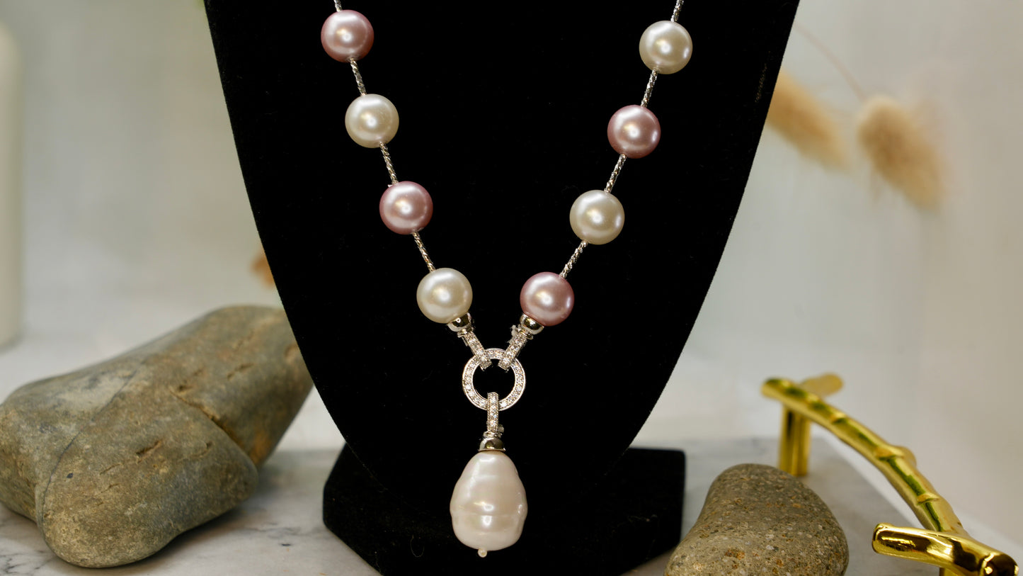 Elegance Lumière Pinkish Baroque Pearl Couture Necklace