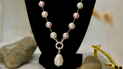 Elegance Lumière Pinkish Baroque Pearl Couture Necklace