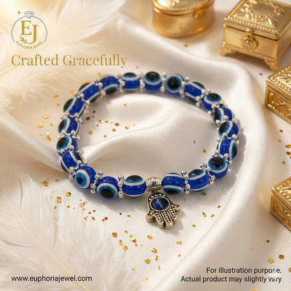 Blue Aura Hamsa Evil Eye Stretch Bracelet – for Protection & Style