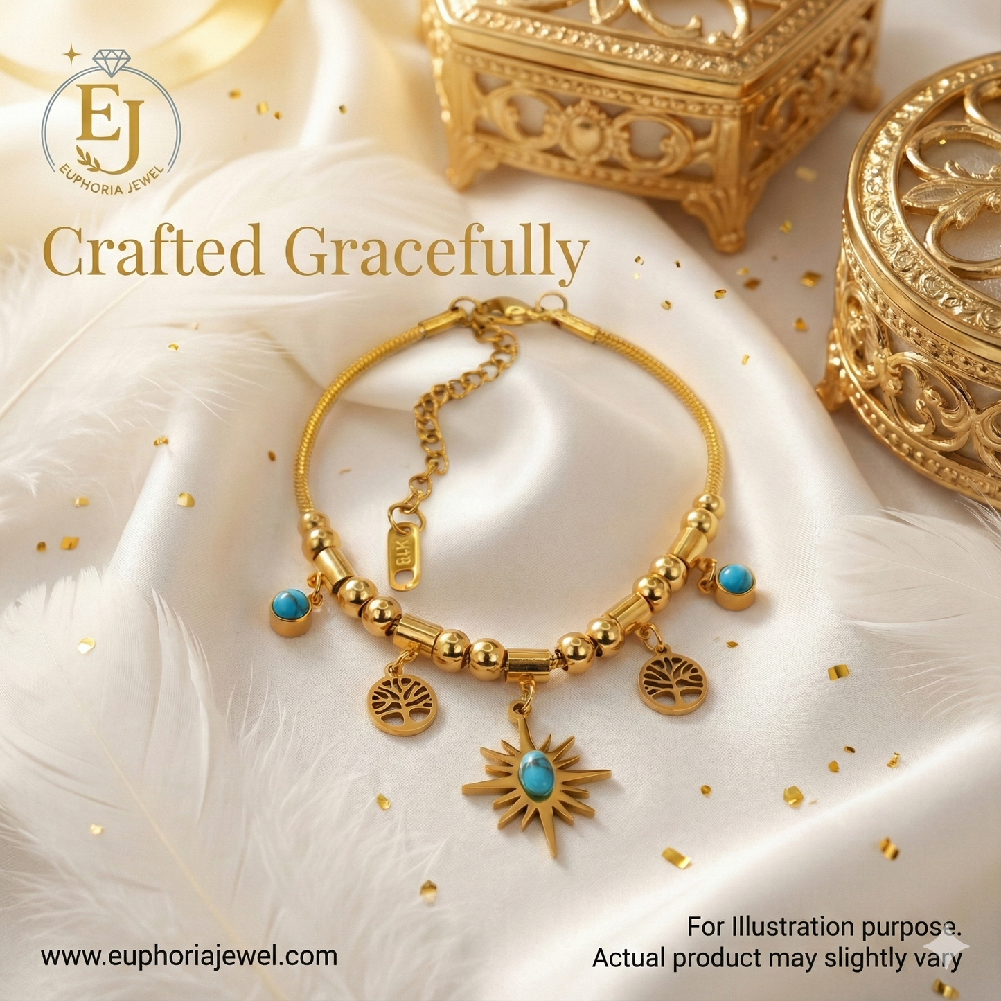 Golden Radiance Turquoise Charm Bracelet