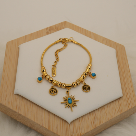 Golden Radiance Turquoise Charm Bracelet