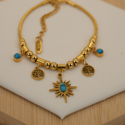 Golden Radiance Turquoise Charm Bracelet
