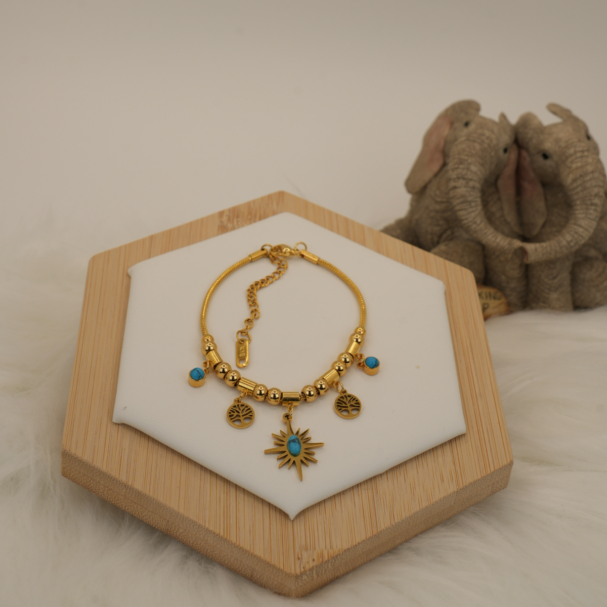 Golden Radiance Turquoise Charm Bracelet