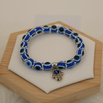 Blue Aura Hamsa Evil Eye Stretch Bracelet – for Protection & Style