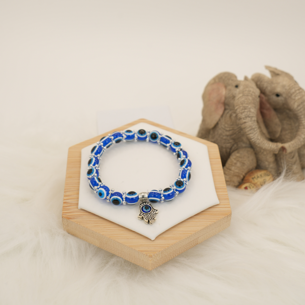 Blue Aura Hamsa Evil Eye Stretch Bracelet – for Protection & Style