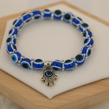 Blue Aura Hamsa Evil Eye Stretch Bracelet – for Protection & Style