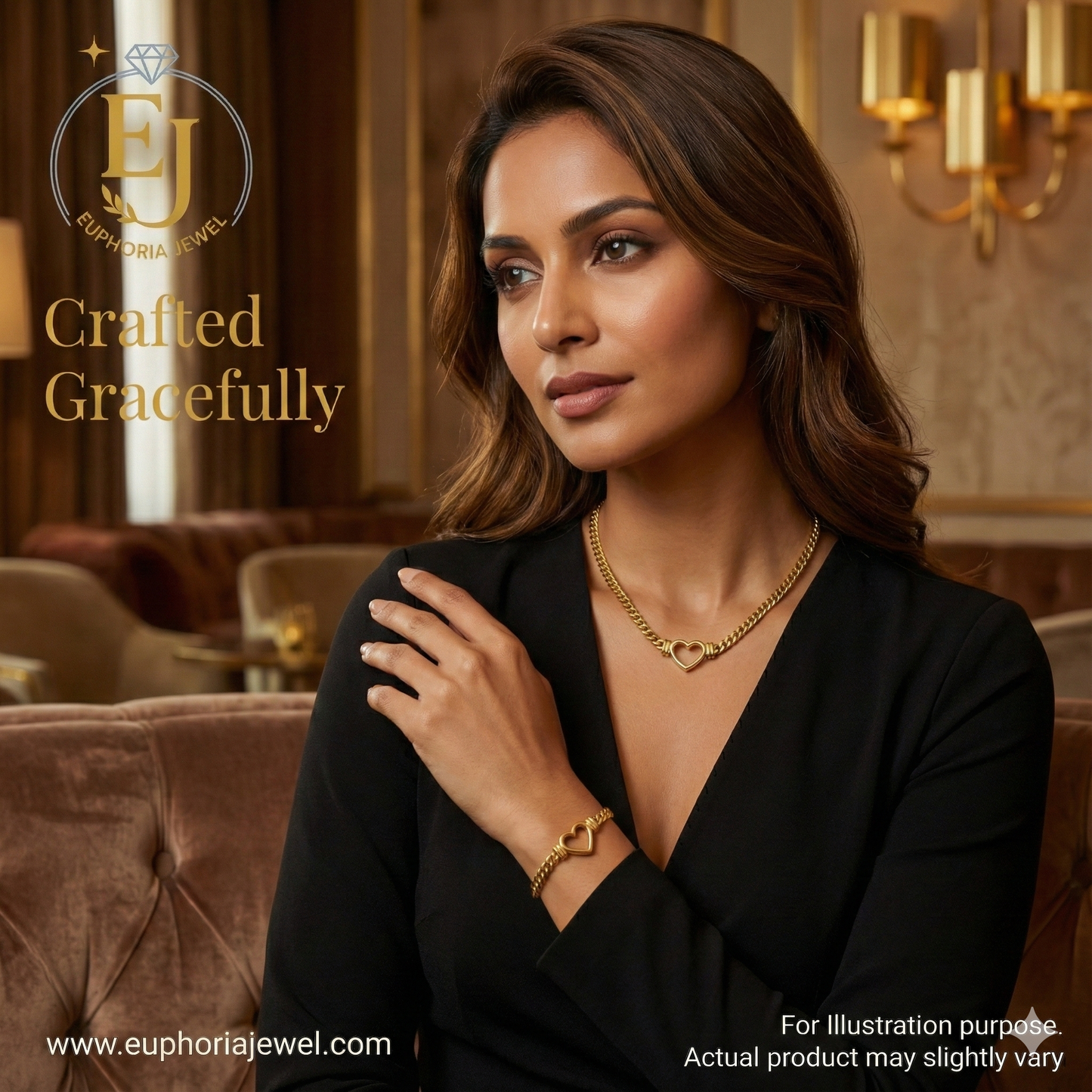 Golden Heart Connection Necklace & Bracelet Set