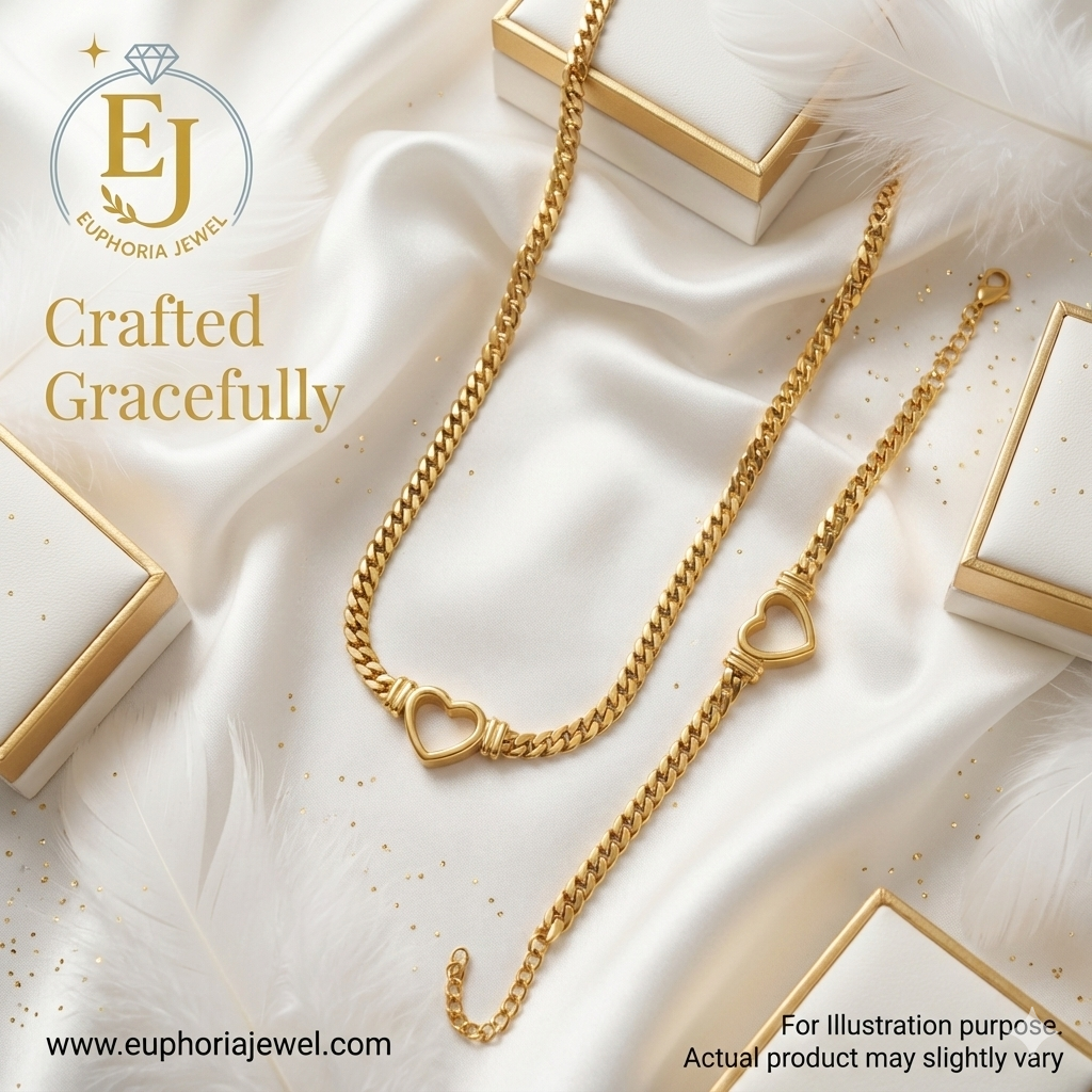 Golden Heart Connection Necklace & Bracelet Set