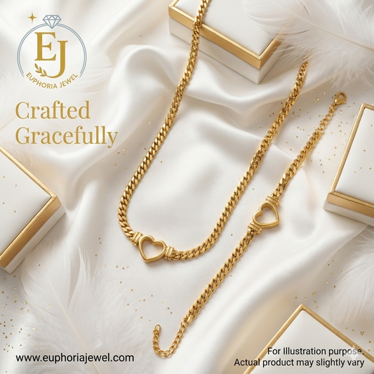 Golden Heart Connection Necklace & Bracelet Set
