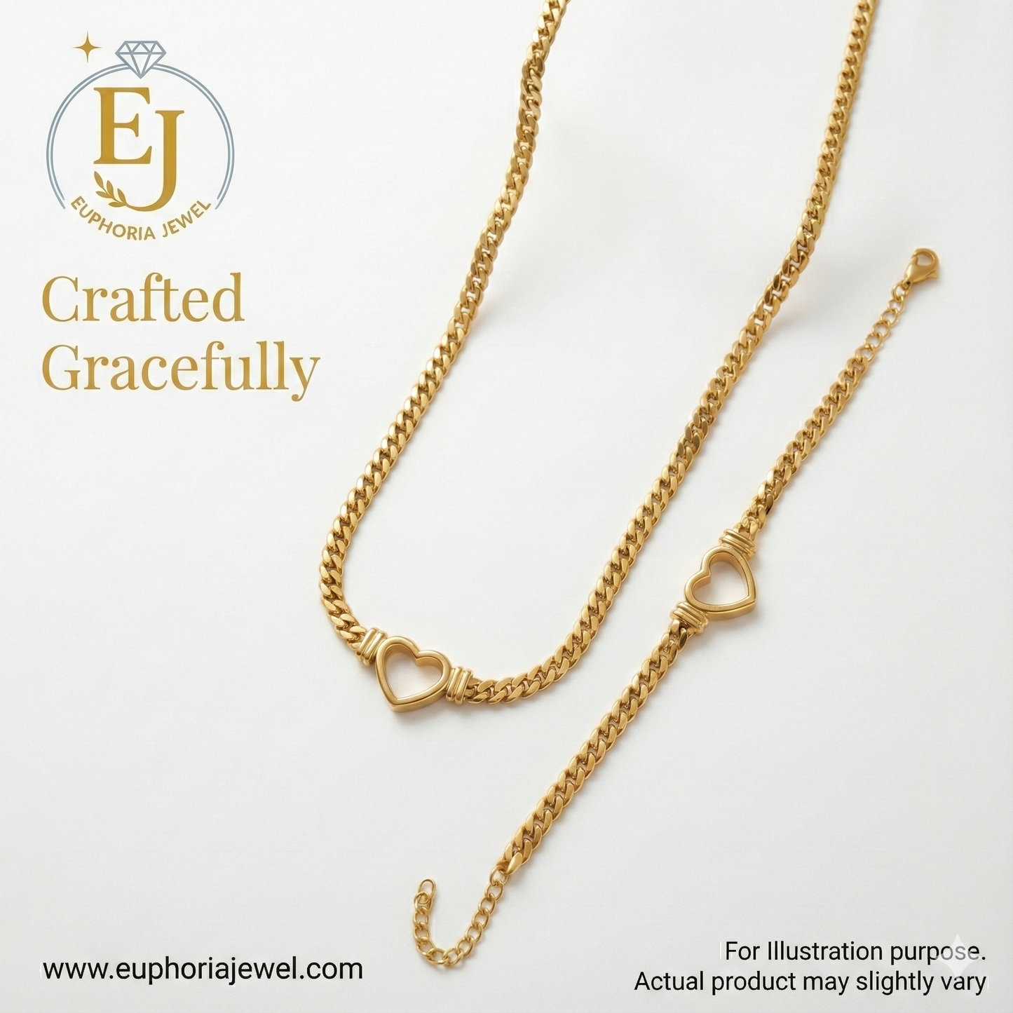 Golden Heart Connection Necklace & Bracelet Set